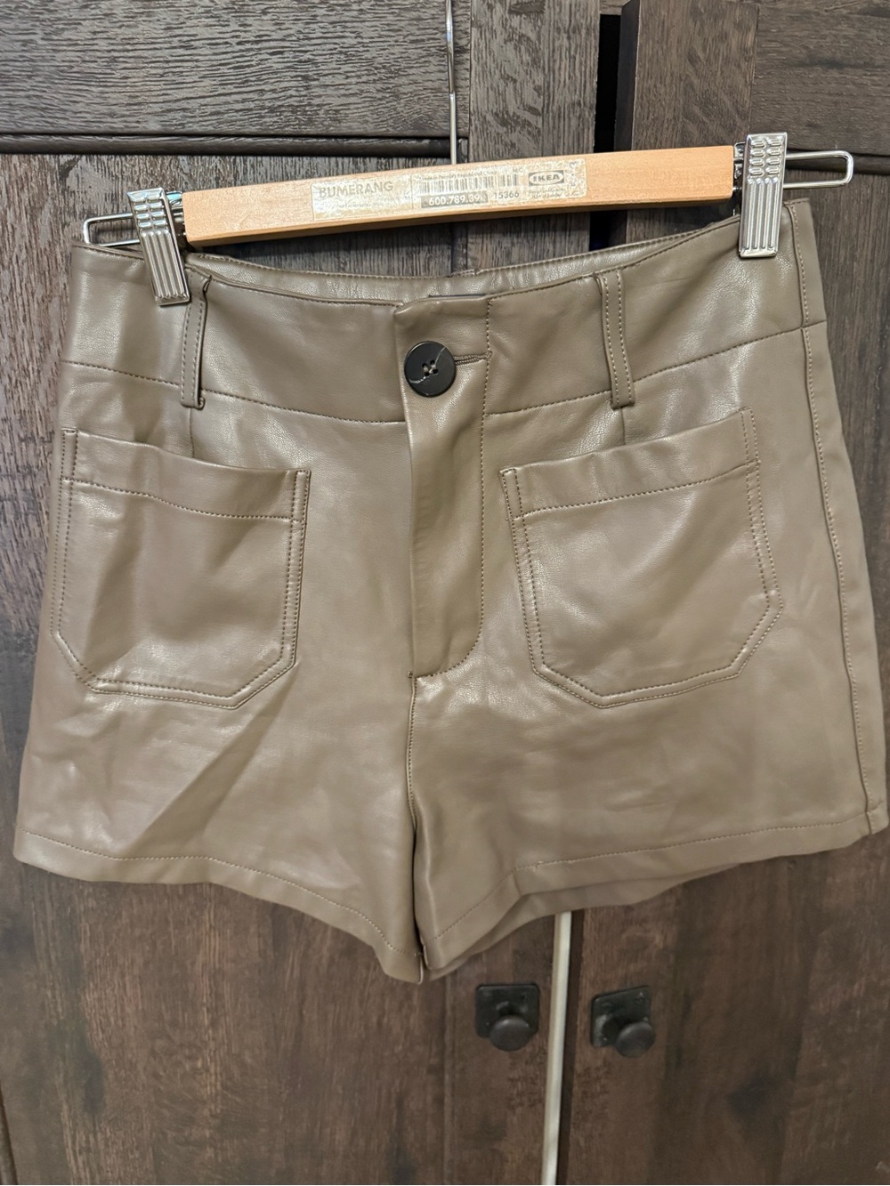 Anthropologie Taupe Faux Leather High-Waist Shorts